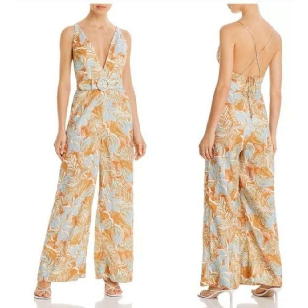 Nicholas Carla Palm Printed Linen Jumpsuit XS